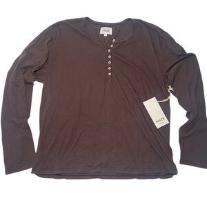 MATE the Label Organic Cotton Henley Long Sleeve Tee In Maple